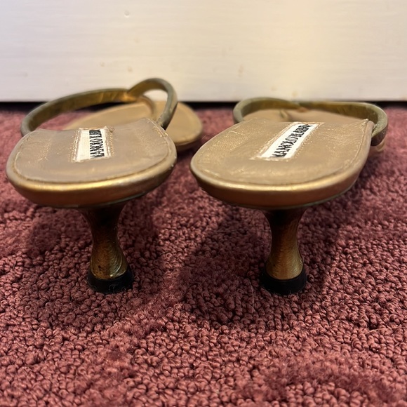 Manolo blahnik gold heels flip flop heels leather y2k 2000 vintage Gold Paterno - Picture 4 of 7